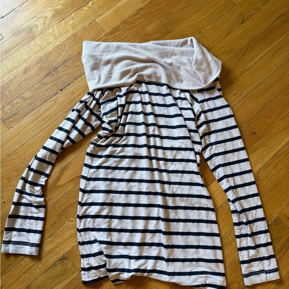 Hard Tail Cream and Black Striped Off-Shoulder Long Sleeve Top